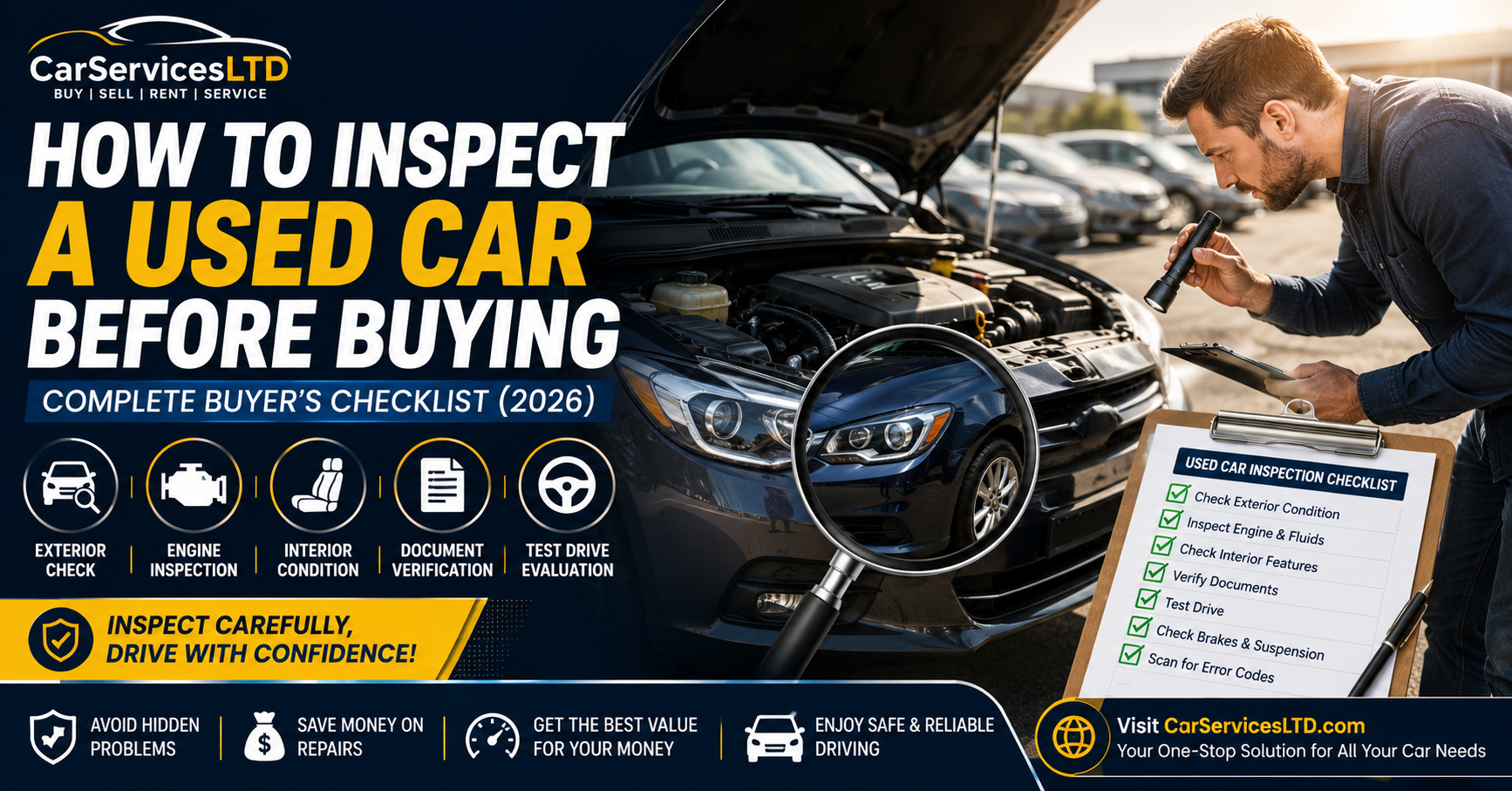 How to Inspect a Used Car Before Buying (2026) | Complete Buyer’s Guide